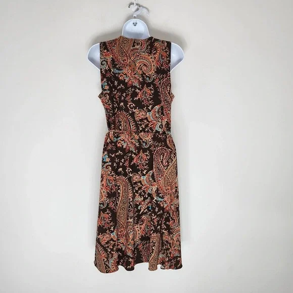 Lauren Ralph Lauren Paisley Print Faux Wrap Dress Sleeveless Belted Size PM - Picture 5 of 13